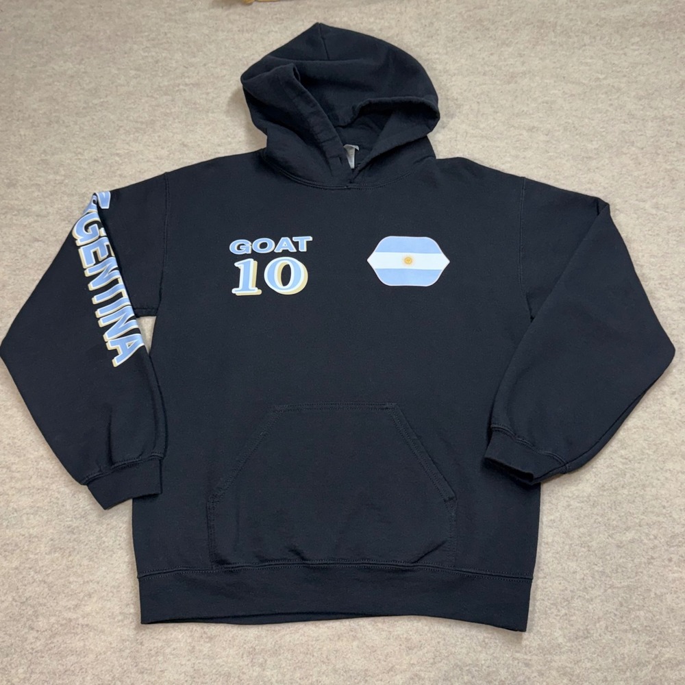 Lionel Messi Argentina GOAT 10 Hoodie Black Small Soccer Fan Sweatshirt Sporty